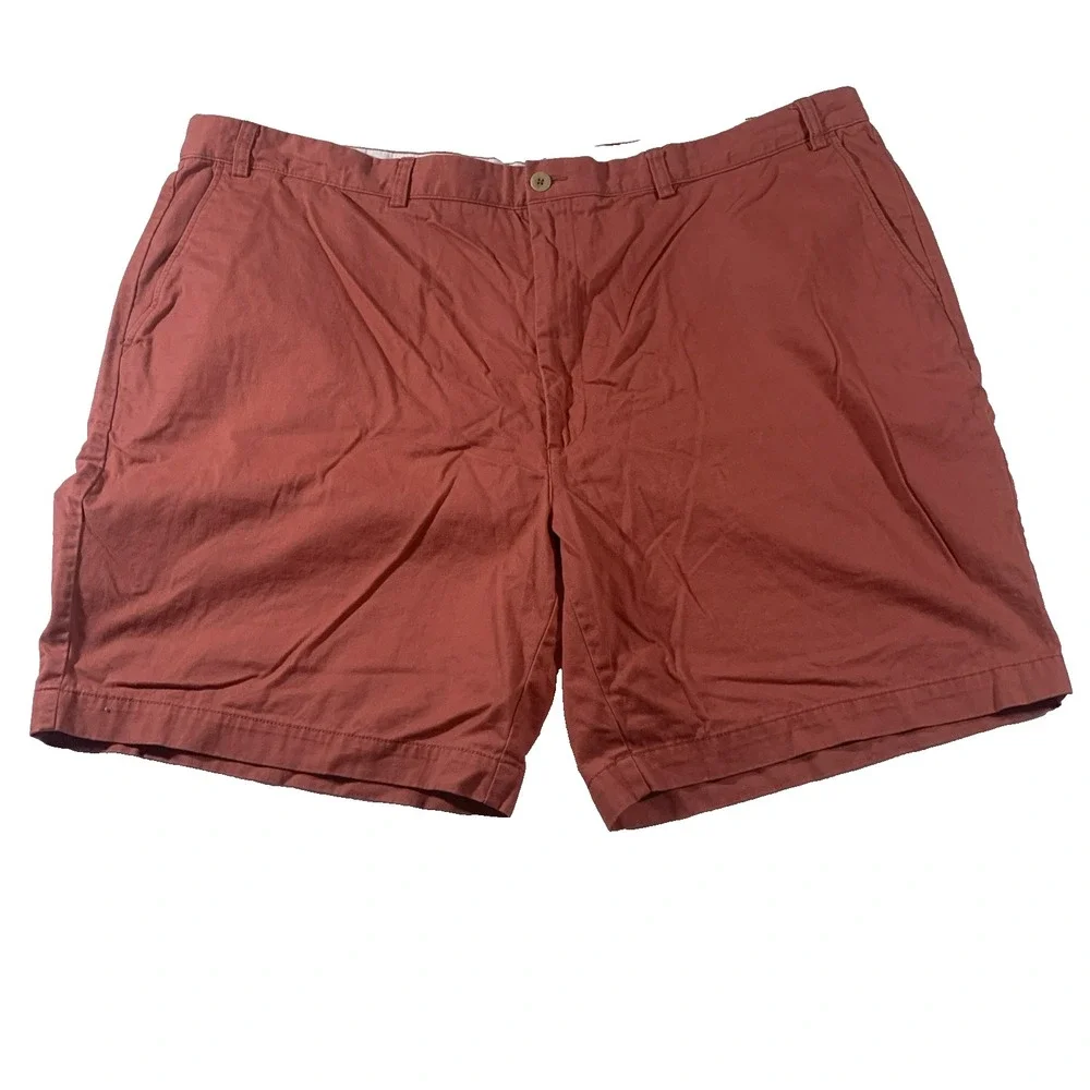 Roundtree & Yorke Casuals Mens 50 Salmon Flat Front Chino Shorts Cotton Canvas